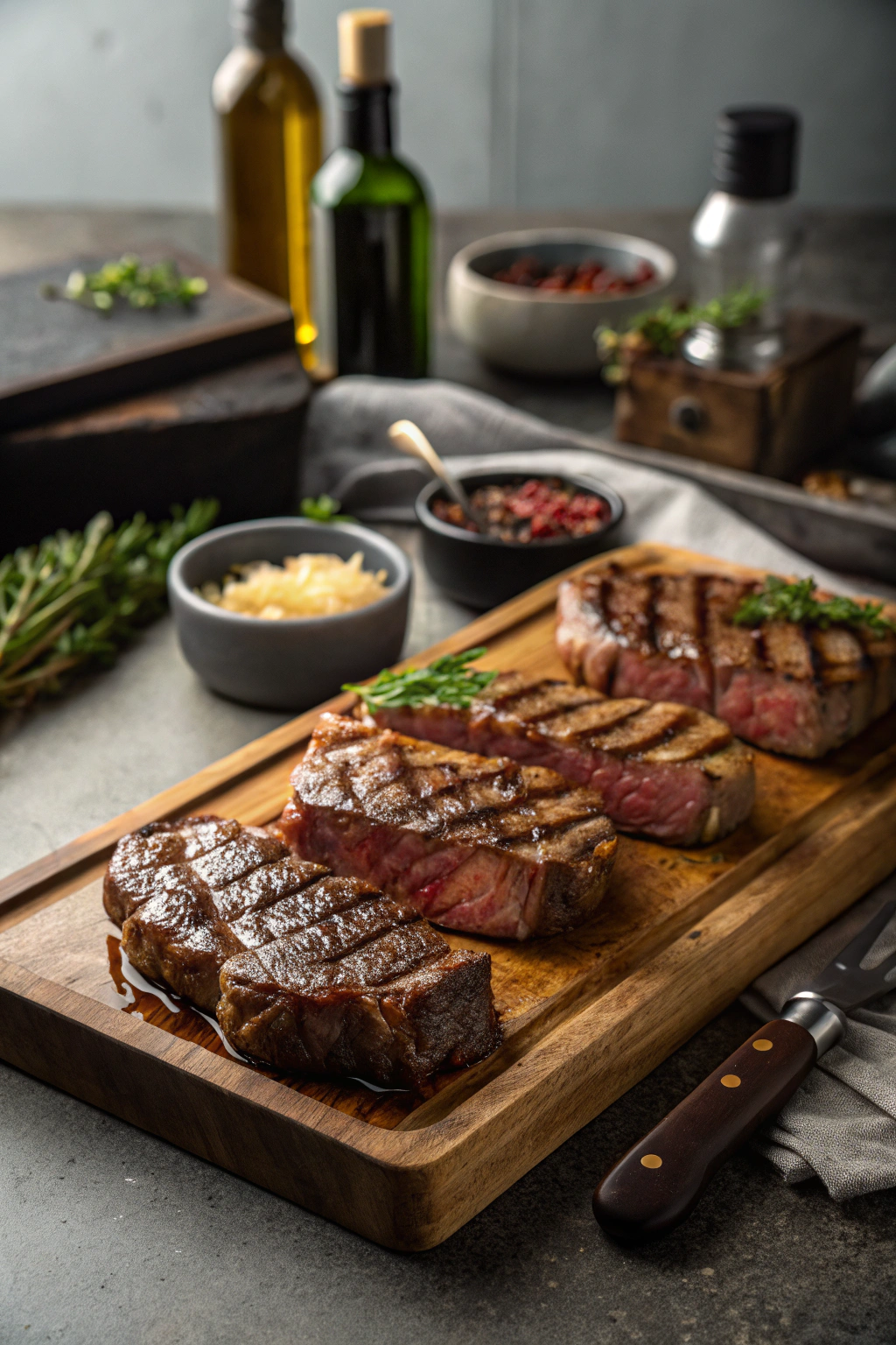 Grill steak with juicy ribeye, vibrant veggies in a stunning culinary scene with perfect grill marks.