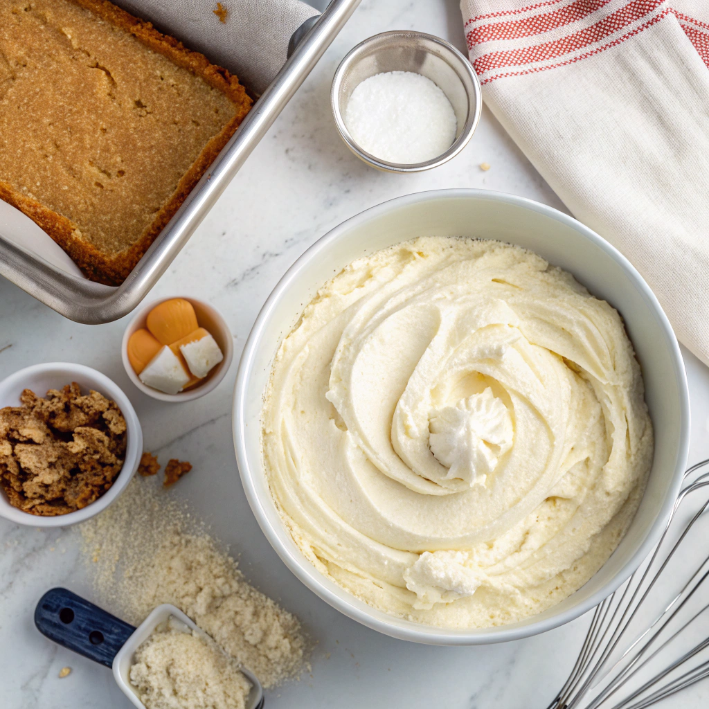 Churro cheesecake bars temperature control demonstration with digital thermometer showing perfect mixing temperature