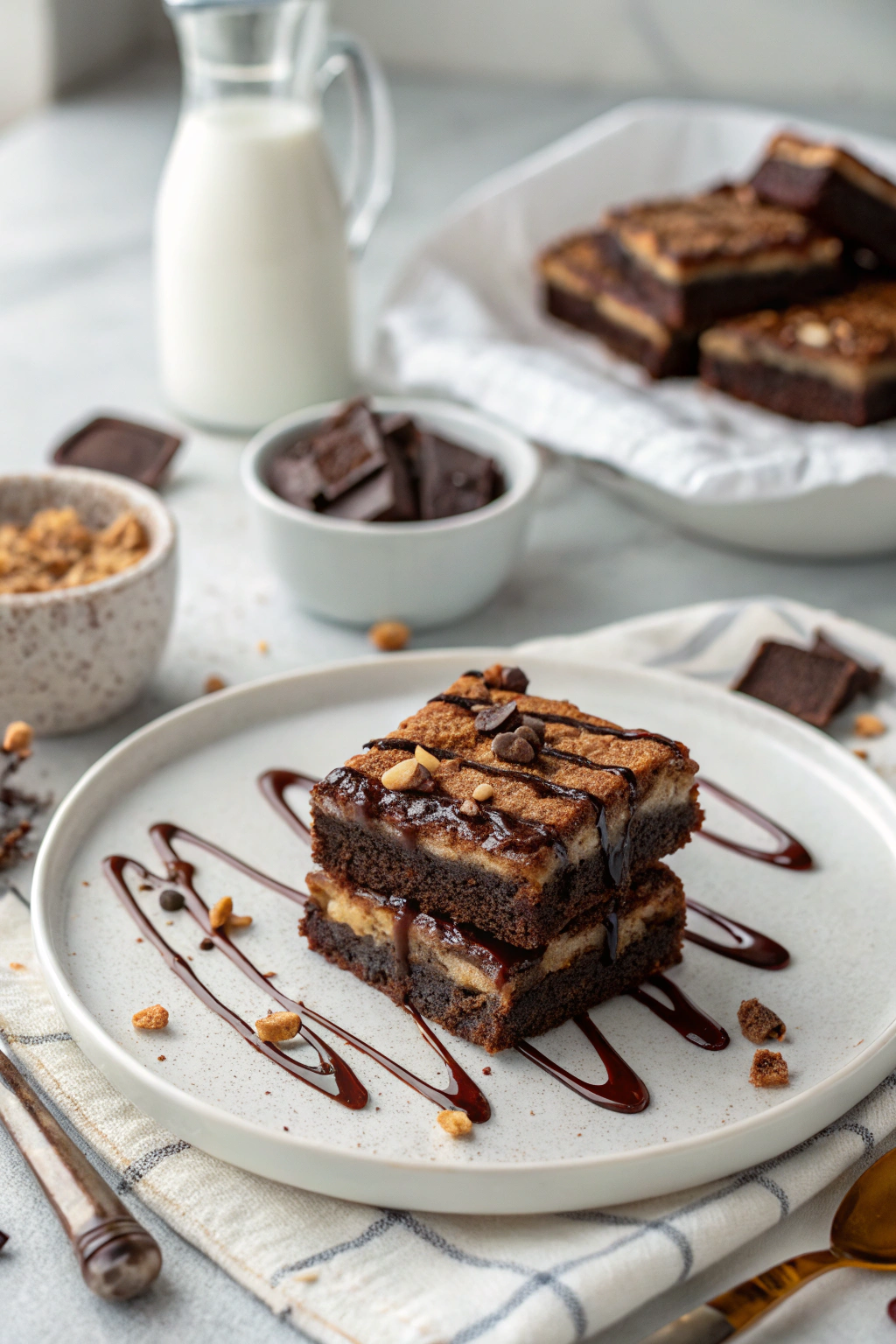 Slutty brownie with three distinct layers - chocolate chip cookie base, Oreo middle, and fudgy brownie top