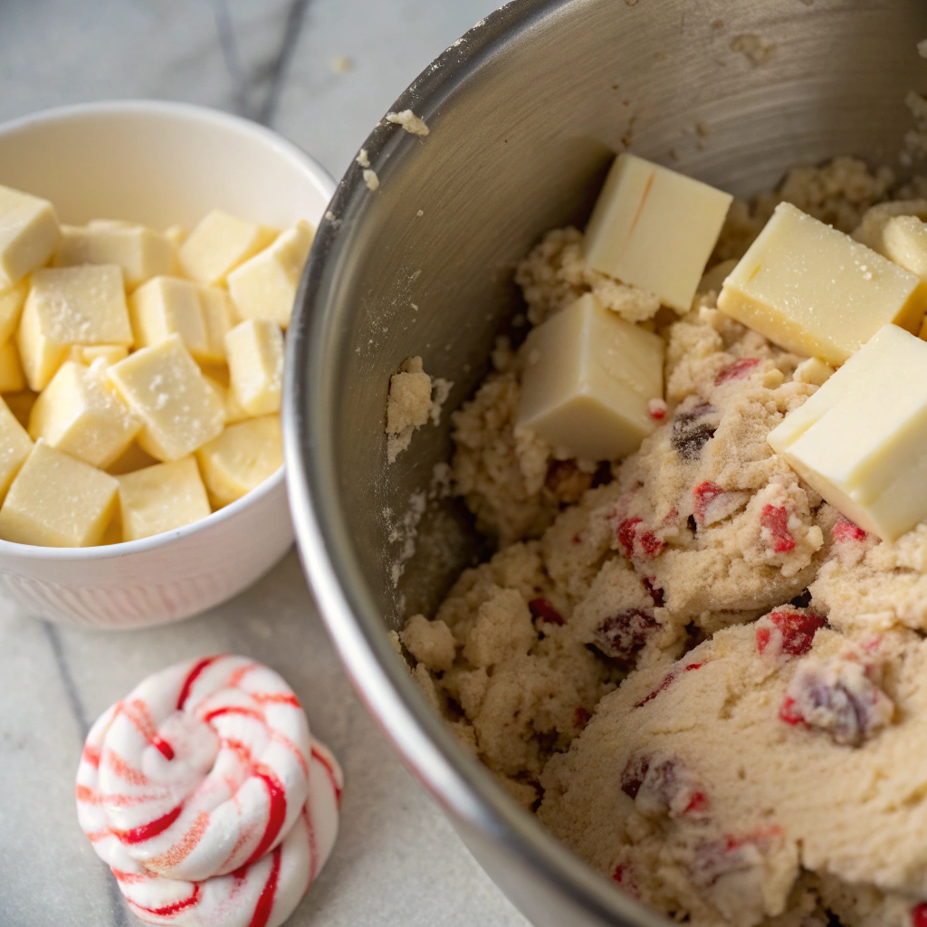 Peppermint cookies temperature control - thermometer showing ideal butter temperature for perfect cookie dough