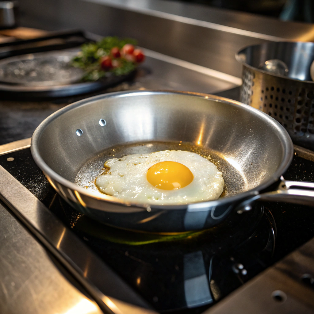 Quick breakfast temperature control demonstration with perfectly cooked egg and kitchen thermometer