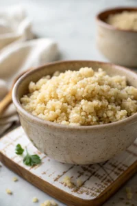 Cook quinoa perfectly with fluffy, separate grains shown in an artisanal bowl with natural lighting and garnish