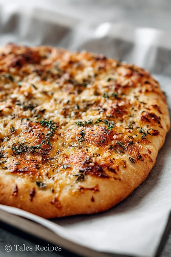 Par-baked golden cottage cheese egg pizza crust cooling on parchment.