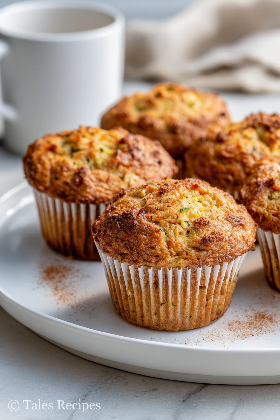 Freshly baked carrot zucchini muffins on white marble background, golden and moist