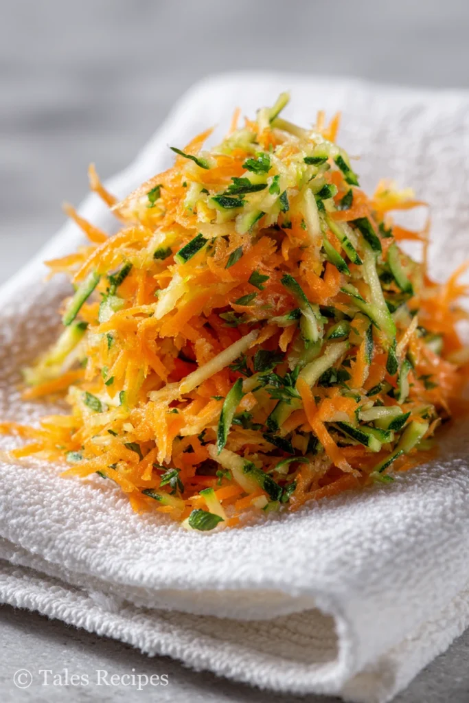 Finely shredded carrot and zucchini ready for carrot zucchini muffin batter
