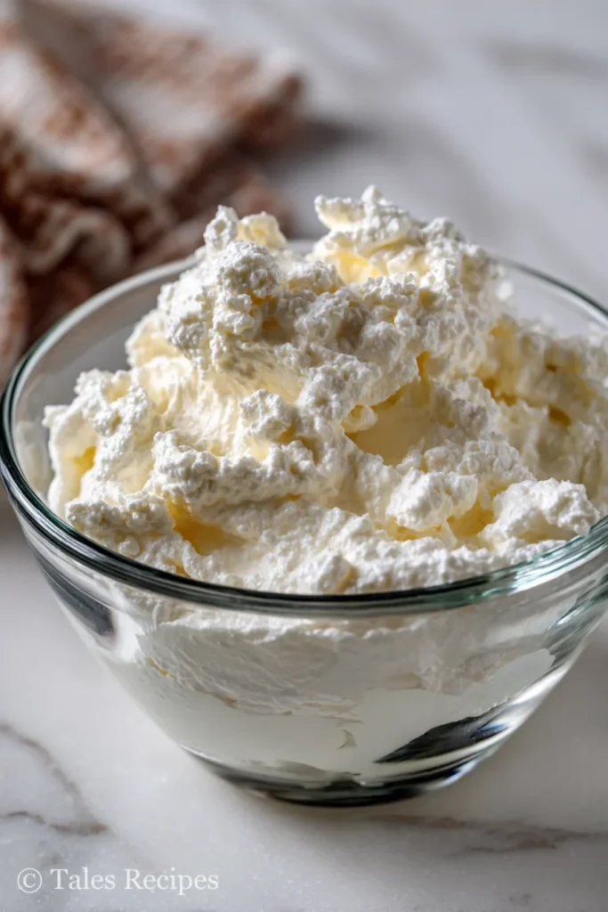 Silky blended cottage cheese in bowl for classic cottage cheese bagel dough