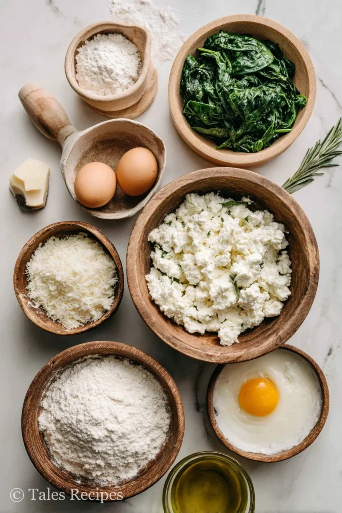 Key ingredients for cottage cheese bagels with spinach arranged on white marble background