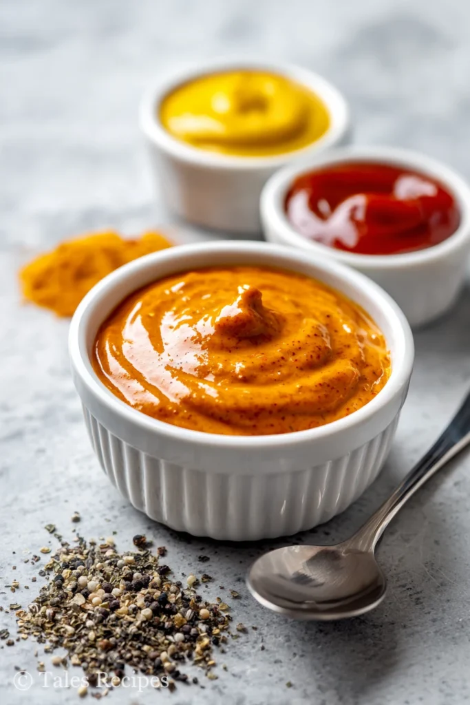 Bowl of creamy bang bang sauce for crispy bang bang salmon bites