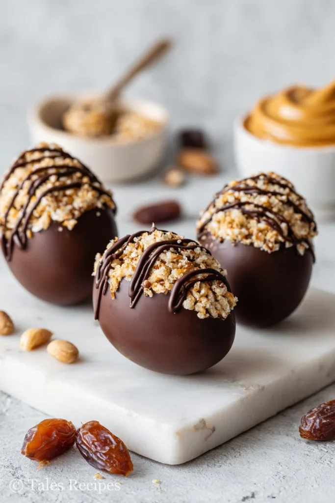 Vegan and allergy-friendly rice krispies treat eggs dipped in chocolate alternative ingredients.