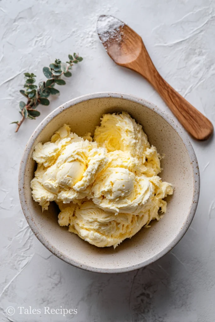 Creamed butter and sugar mixture ready for triple chocolate peppermint cookies