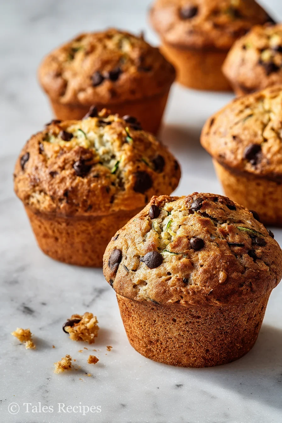 Fresh vegan zucchini muffins cooling on marble, perfect for dairy-free and egg-free baking