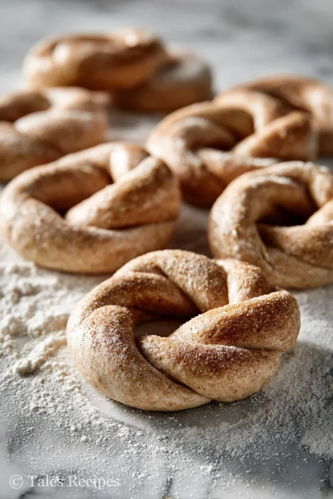 Shaping whole wheat cottage cheese bagels dough into rings ready for baking