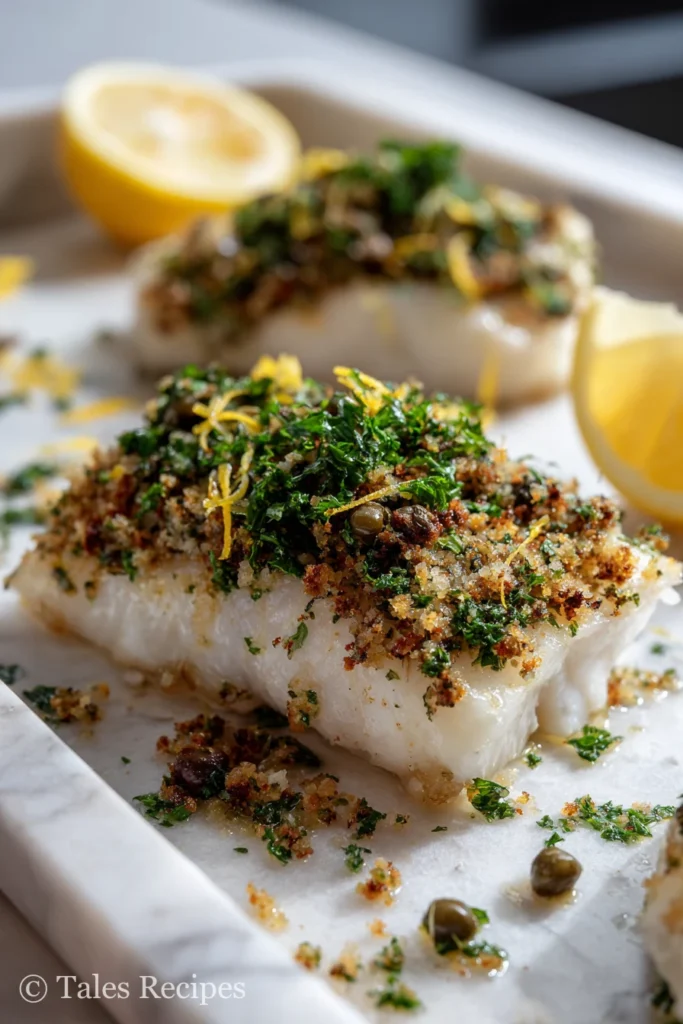 Mediterranean toppings for branzino fillet recipe with herbs and lemon