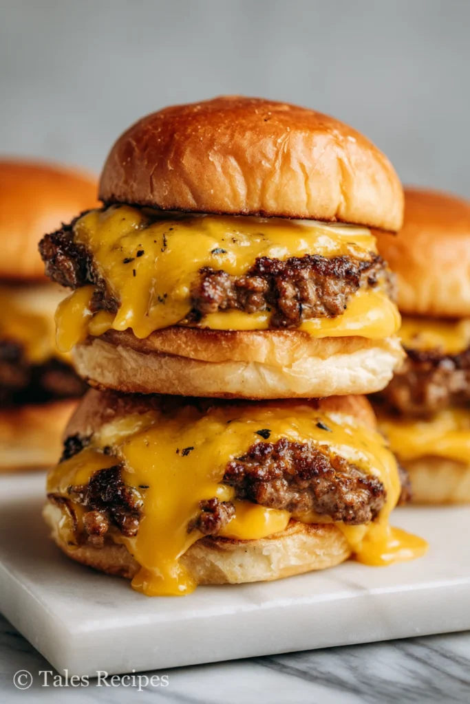 Stacked smash burger with melted cheese for smash burger recipe Blackstone