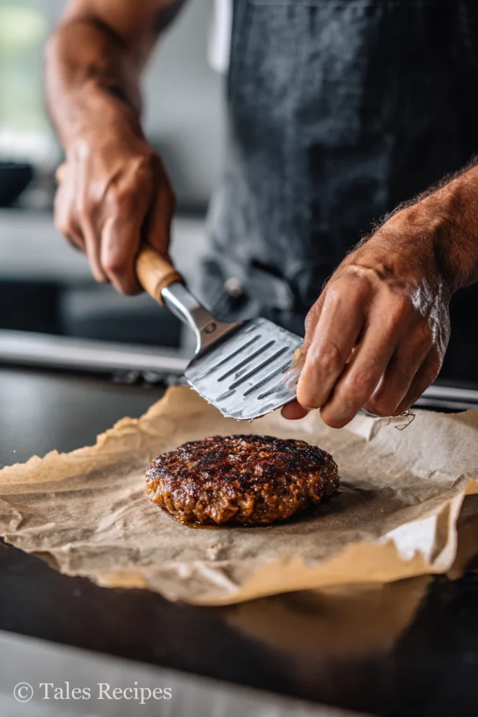 Smashing beef patty for smash burger recipe Blackstone crispy edges