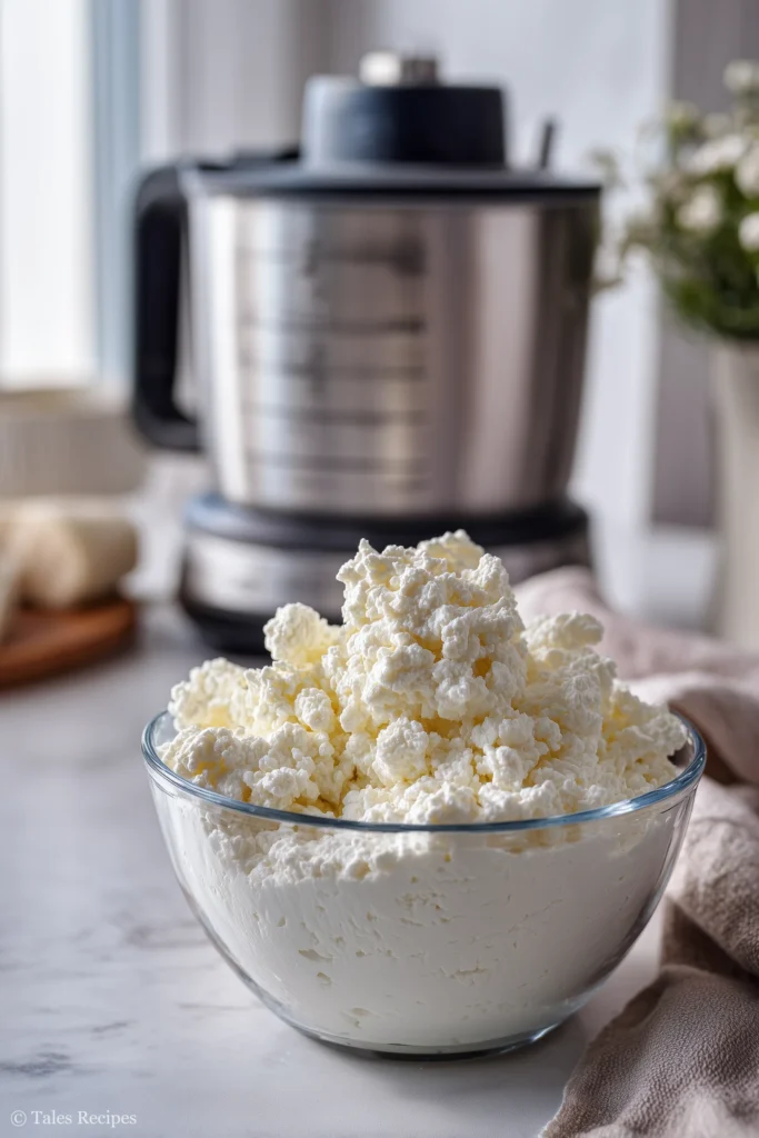 Blended cottage cheese ready to mix for classic cottage cheese bagel dough
