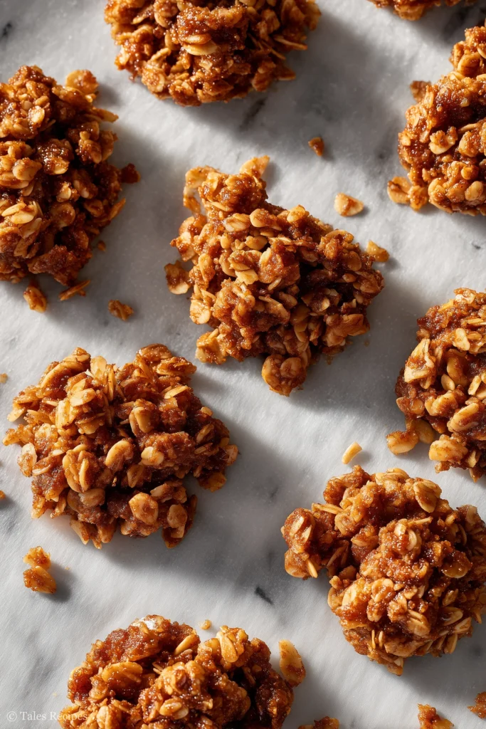 Cinnamon roll granola pressed on baking sheet ready for oven