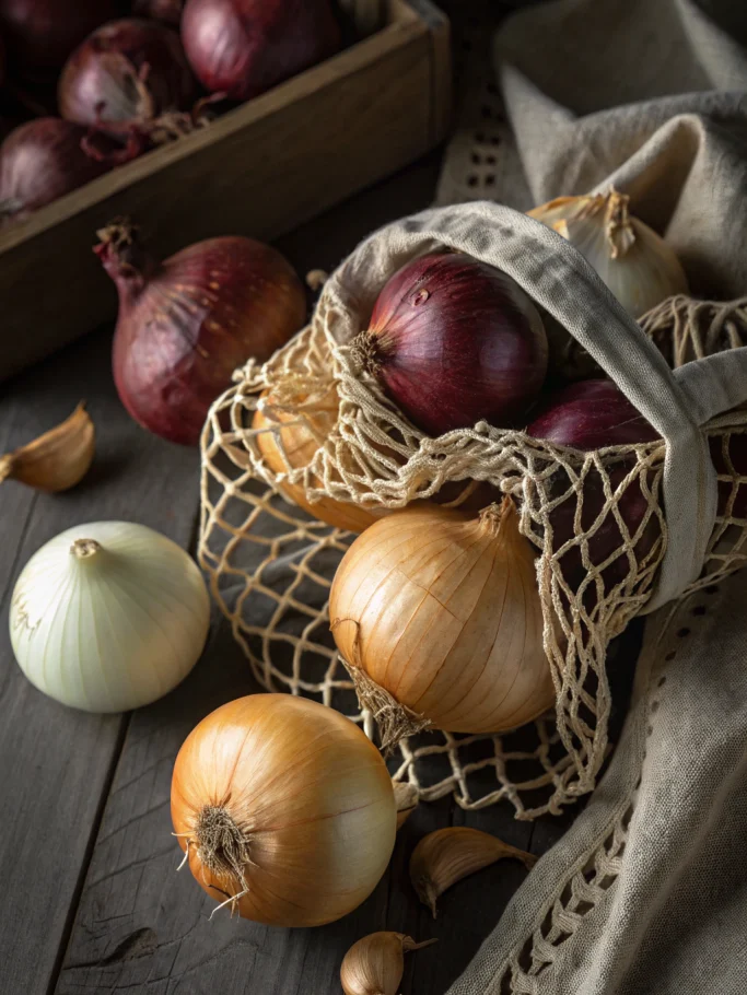 Store onions properly in mesh bags for maximum freshness and longevity
