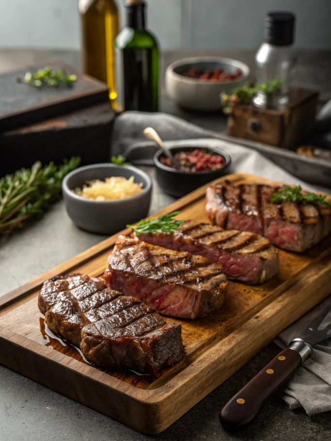 Grill steak with juicy ribeye, vibrant veggies in a stunning culinary scene with perfect grill marks.